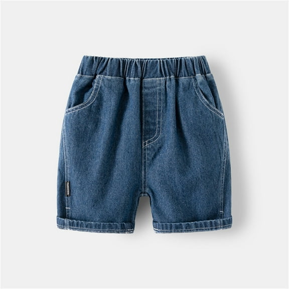 Cethrio Kids Boys Denim Shorts, Summer Casual Elastic Waist 2025 Shorts with Pockets Dark Blue Size 4 T