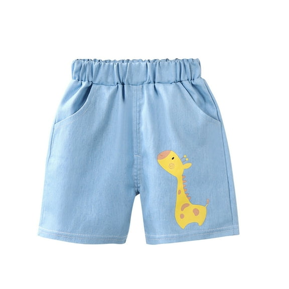 Cethrio Kids Boys Denim Shorts, Summer Elastic Waist Printed Casual Jean Shorts Light Blue Size 3 T