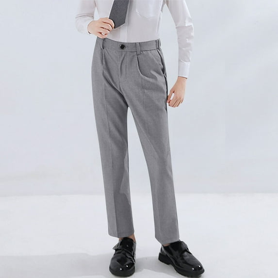 Cethrio Kids Boys Dress Pants, Straight Leg Mid Waist Casual Buttons School Uniform Pants Gray Size 5T