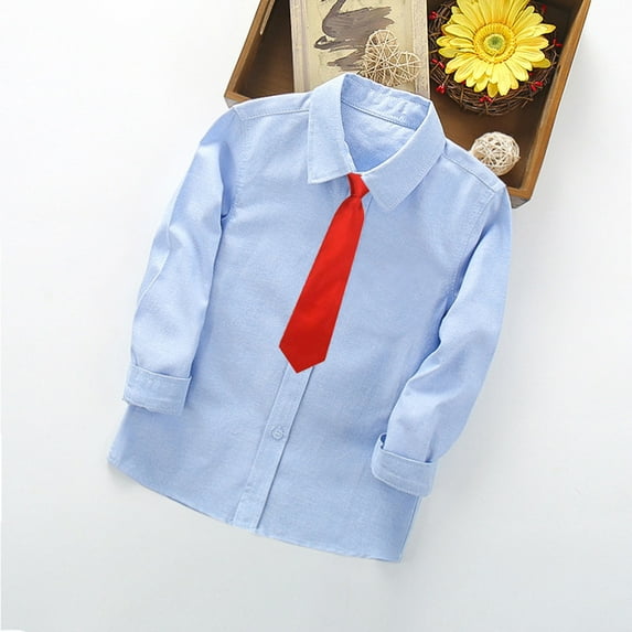 Wavsuf Toddler Boys Fashion Long Sleeve Blouse Solid Color Gentleman's School Uniform Shirt Tie Suit Blue Size 13 Years