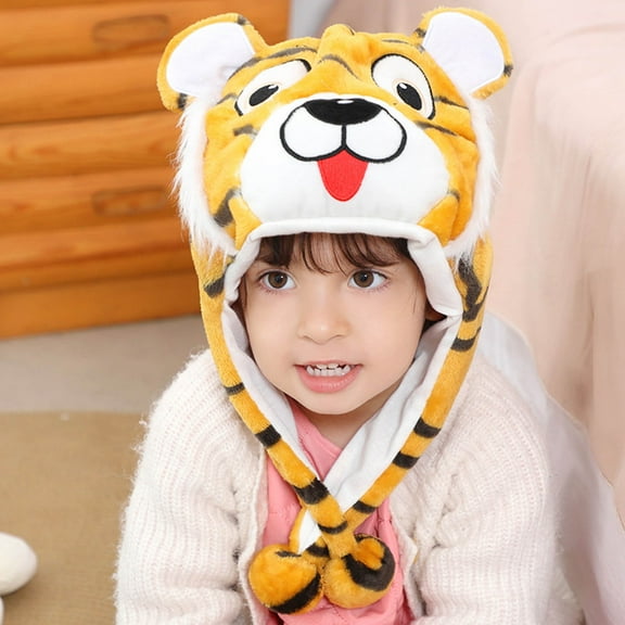 Cethrio Kids Boys Fleece Hats, Thermal Soft Performance Cute Winter Hats with Earflap Beige Size 1-6T