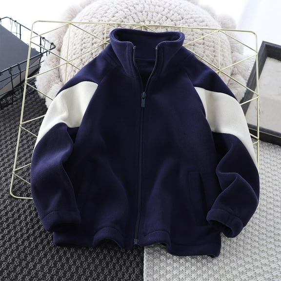 Cethrio Kids Boys Fleece Jackets, Winter Long Sleeve Warm Full Zip Outerwear with Pockets Navy Size 3-4 T