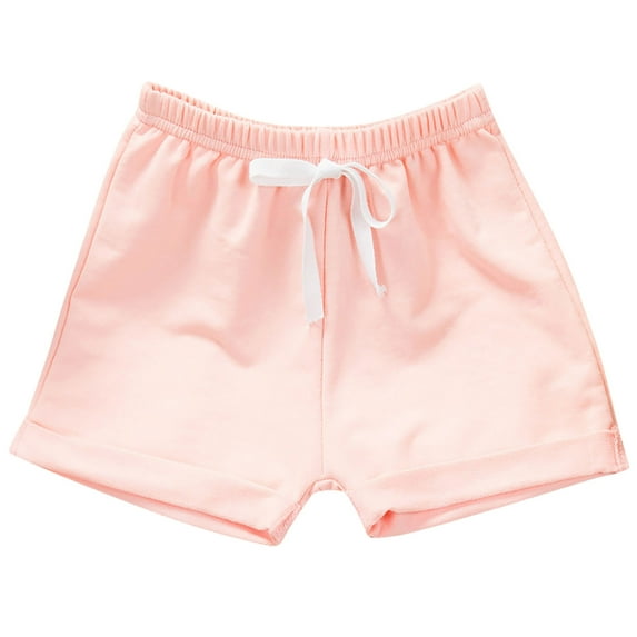 Cethrio Kids Boys Girls Athletic Shorts, Drawstring Running Cotton Summer Shorts Pink Size 6-7 T