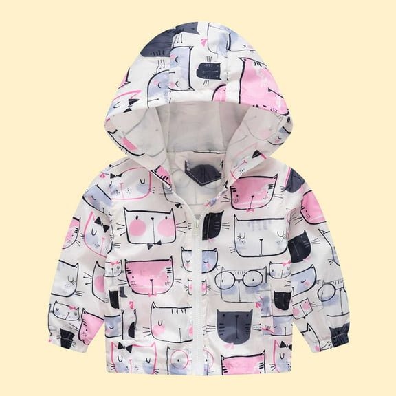Cethrio Kids Boys Girls Jacket with Hooded, Lightweight Zip up Printed Kids Outerwear Pink Size 5-6 T