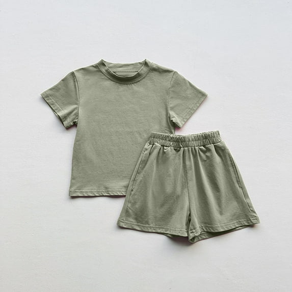 Cethrio Kids Boys Girls Outfit Sets, Casual Summer Short Sleeve Cotton Sleepwear Sets Green Size 6-7 T