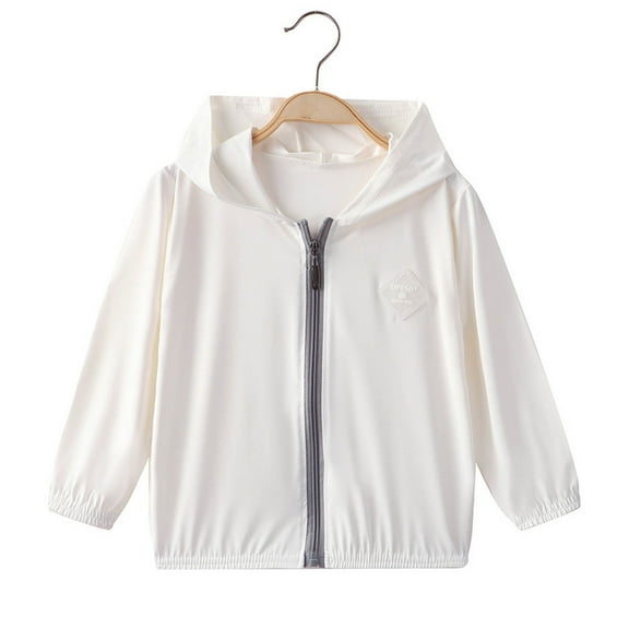 Cethrio Kids Boys Girls Sun Protection Jackets, UPF 50  Lightweight Long Sleeve Summer Clothing White Size 5-6 T
