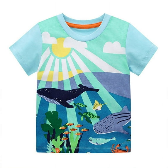 Cethrio Toddler Boys Graphic Tees, Casual Short Sleeve Pullover Lightweight Summer Shirts Green Size 5-6 T