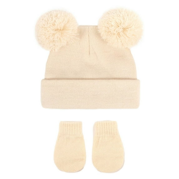 Cethrio Kids Boys Hats and Glove Sets, Knitted Thermal Soft Winter Beanies & Mittens Sets Beige Size 6Months-3T