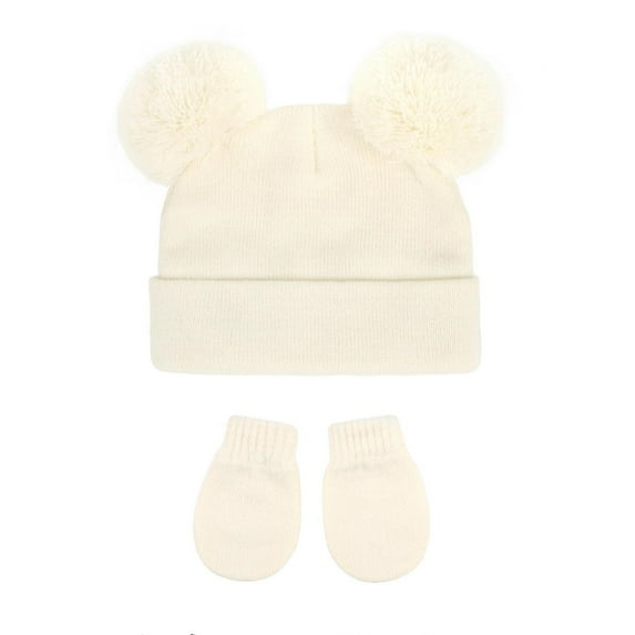 Cethrio Kids Boys Hats and Glove Sets, Thermal Knitted Winter Soft Beanies & Mittens Sets White Size 6Months-3T