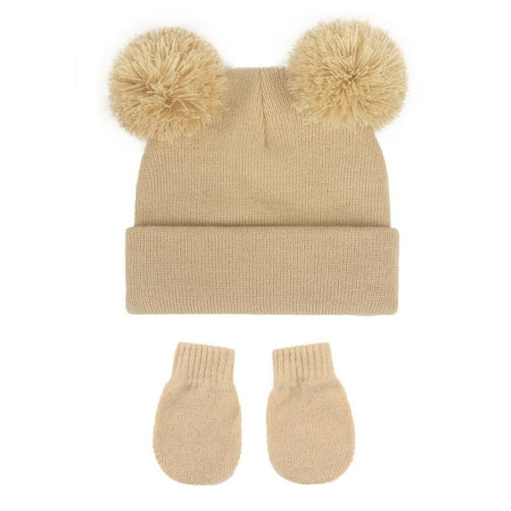 Cethrio Kids Boys Hats and Glove Sets, Thermal Winter Knitted Soft Beanies & Mittens Sets Khaki Size 6Months-3T