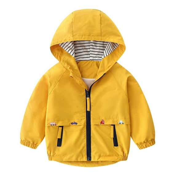 Cethrio Kids Boys Hooded Jackets, Outdoor Long Sleeve Windproof Full Zip Fall Outerwear Yellow Size 2-3 T