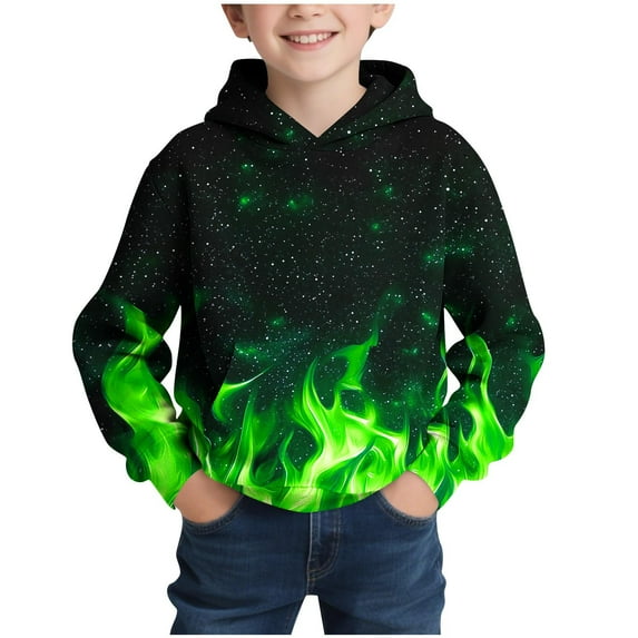 Cethrio Kids Boys Hooded Sweatshirts, Pullover Long Sleeve Graphic Casual Boys Tops Green Size 6