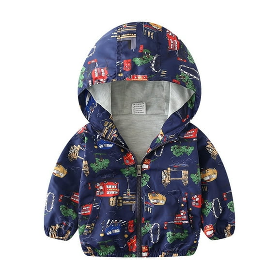 Cethrio Kids Boys Jackets, Long Sleeve Zip up Hooded Printed Kids Coats Blue Size 3-4 T