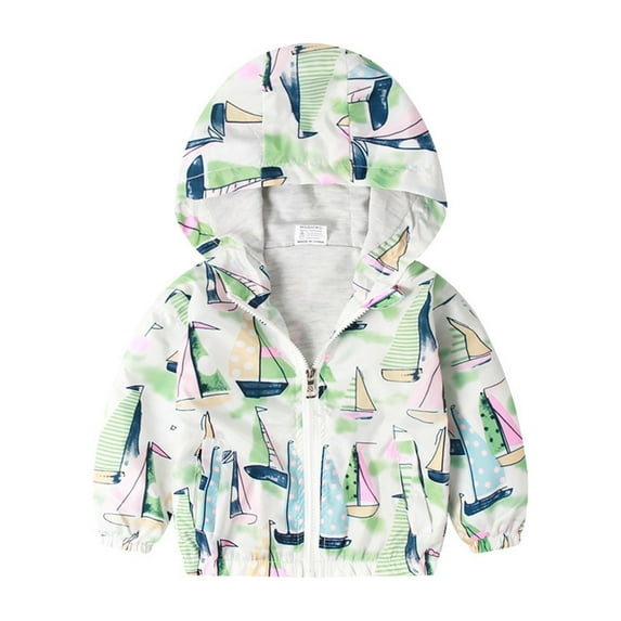 Cethrio Kids Boys Jackets, Zip up Long Sleeve Hooded Printed Kids Coats Green Size 6-7 T