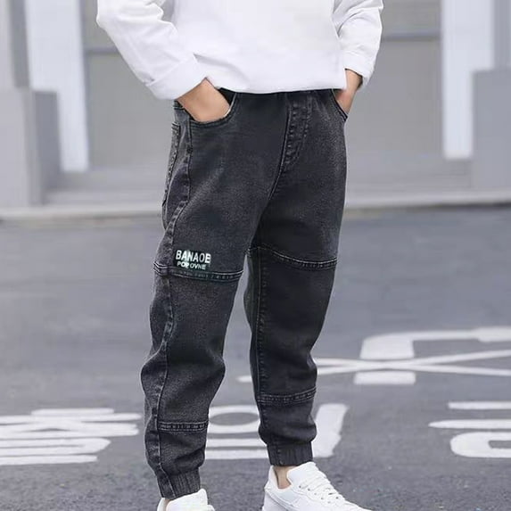 Cethrio Kids Boys Jeans 2025, Stretch Casual Bootcut Elastic Waist Denim Pants Dark Gray Size 3-4 T
