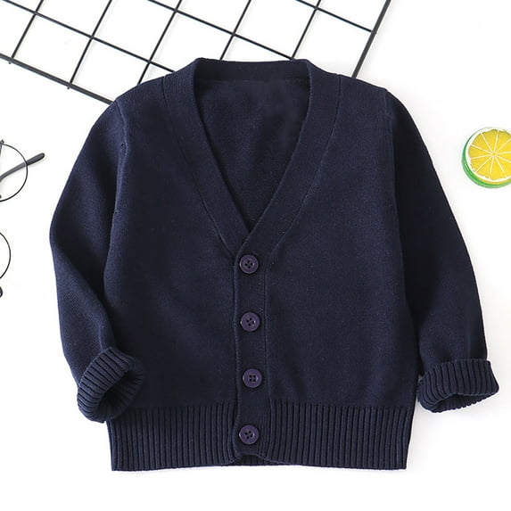 Cethrio Kids Boys Knit Cardigans, Long Sleeve Casual Buttons Solid Color Boys Sweaters Navy Size 4T