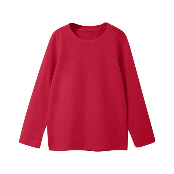 Cethrio Kids Boys' Long Sleeve T-shirts, Cotton Casual Pullover Crewneck Fall Tops Red Size 4T-5T