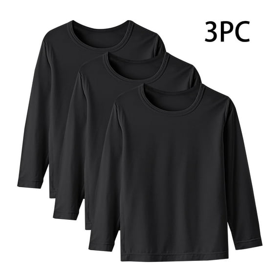 Cethrio Kids Boys Long Sleeve Tops, Cotton 3 Pieces Pullover Casual Kids Undershirts Black Size 1-2T