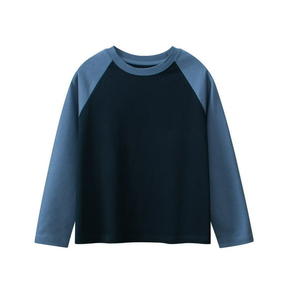 Cethrio Kids Boys' Long Sleeve Tops, Crew Neck Casual Pullover Cotton Spring Fall Blouses Navy Size 6-7
