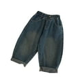 thumbnail image 1 of Cethrio Toddler Boys Loose Jeans, Casual Elastic Waist Fashion Straight Leg Denim Pants Navy Size 3-4 T, 1 of 2