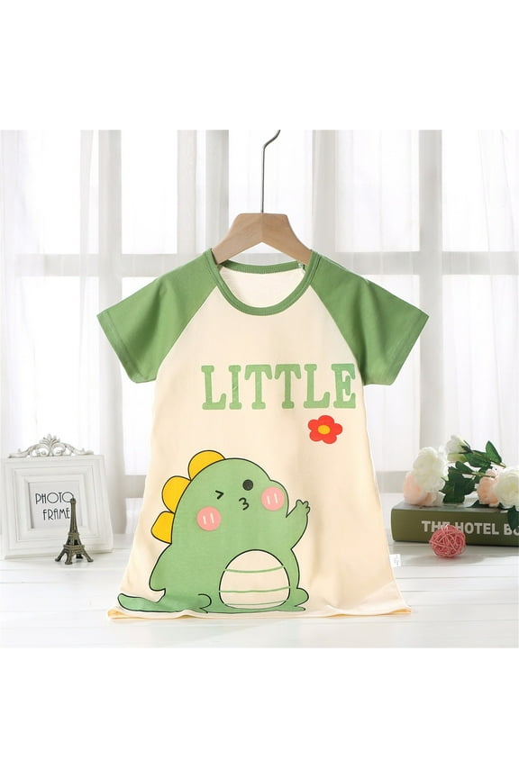 Kids Boys Nightgowns, Cotton Short Sleeve Crew Neck Casual Sleepshirts Green Size 2-3 T