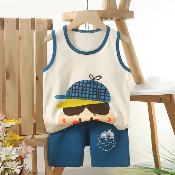 Cethrio Kids Boys Outfit Set, Cotton Sleeveless Soft Tank Tops and Shorts Sets White Size 3 T