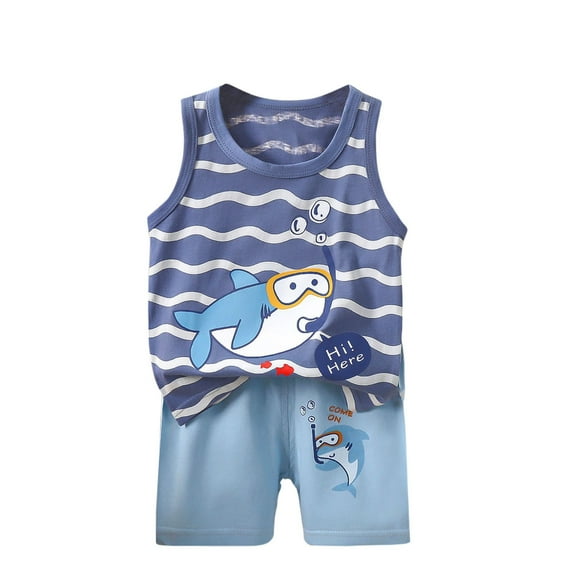 Cethrio Toddler Boys Outfit Set, Sleeveless Cotton Soft Tank Tops and Shorts Sets Navy Size 5 T