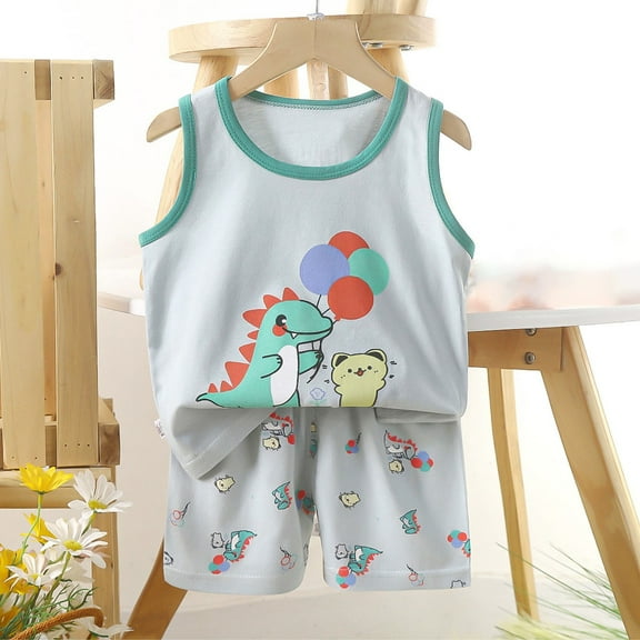 Cethrio Kids Boys Outfit Set, Soft Sleeveless Cotton Tank Tops and Shorts Sets Light Blue Size 5 T