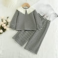 thumbnail image 1 of Cethrio Kids Girls Outfit Sets, 2 Piece Lapel Collar Long Sleeve Striped Girls Clothing Set Black Size 2-3T, 1 of 5