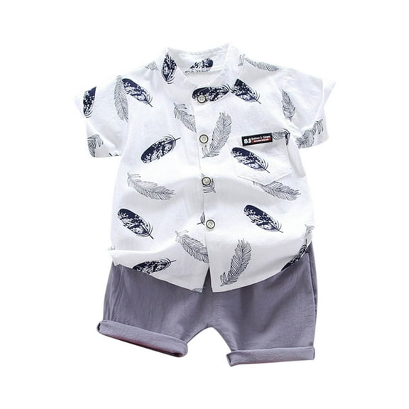 Cethrio Kids Boys Outfit Sets, 2-Piece Printed Cotton Summer Shirts and Shorts Set White Size 1-2 T