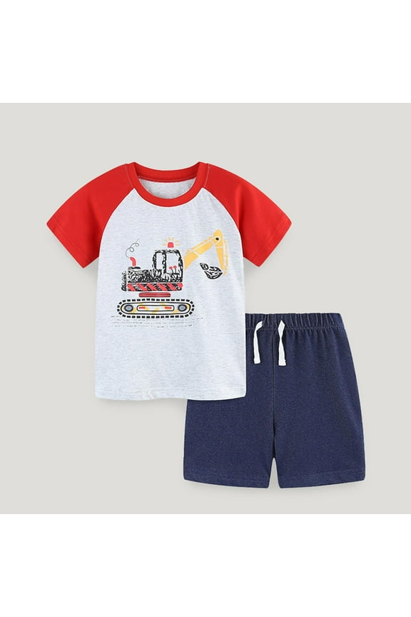 Kids Boys Outfit Sets, 2-Piece Summer Graphic Shirts and Shorts Sets Red Size 4 T