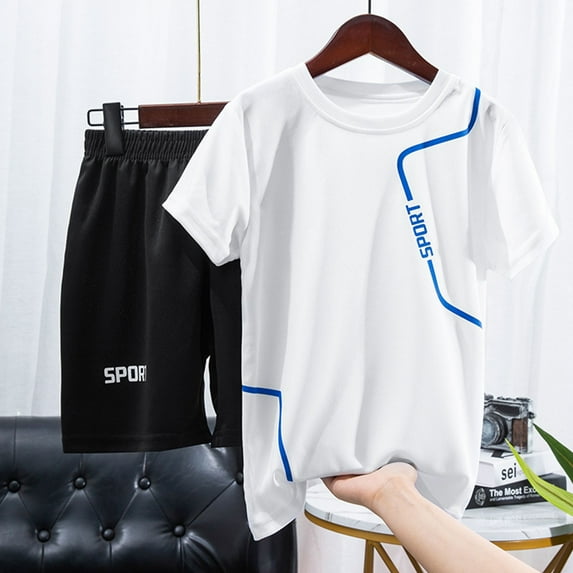 Cethrio Kids Boys Outfit Sets, Athletic Basketball Summer Casual Shirts and Shorts Set White Size 6-8 T