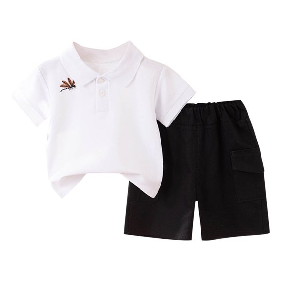 Cethrio Kids Boys Outfit Sets, Casual Elastic Waist 2-Piece Shirts and Shorts Set White Size 3 T