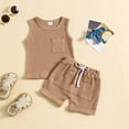 thumbnail image 1 of Cethrio Kids Boys Outfit Sets, Casual Summer Sleeveless Shirts and Shorts Sets Brown Size 18-24 Months, 1 of 8