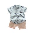 thumbnail image 1 of Cethrio Kids Boys Outfit Sets, Cotton 2-Piece Printed Summer Shirts and Shorts Set Green Size 4-5 T, 1 of 2