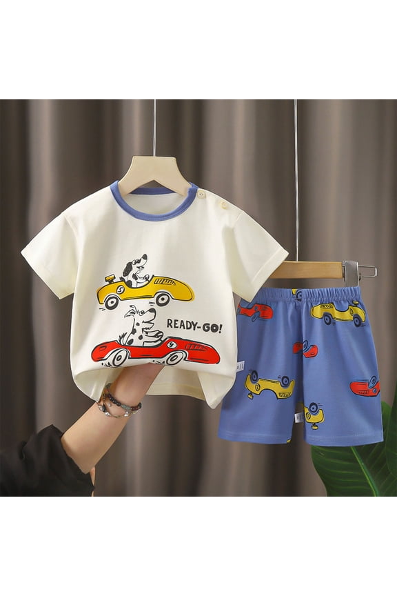 Kids Boys Outfit Sets, Cotton Crewneck 2 Piece Shirts and Shorts Set Multicolor Size 3-4 T
