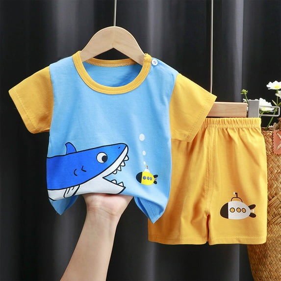 Cethrio Kids Boys Outfit Sets, Cotton Gifts Short Sleeve Shirts & Shorts Sets Blue Size 2-3 T