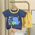 thumbnail image 1 of Cethrio Kids Boys Outfit Sets, Cotton Short Sleeve Cute Casual Shirt Top and Shorts Suits Dark Blue Size 5 T, 1 of 3