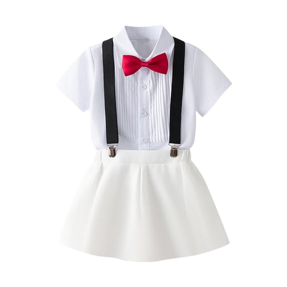Cethrio Kids Boys Outfit Sets, School Uniform Formal Cotton Summer Boys' Clothing Sets White Size 2-3T
