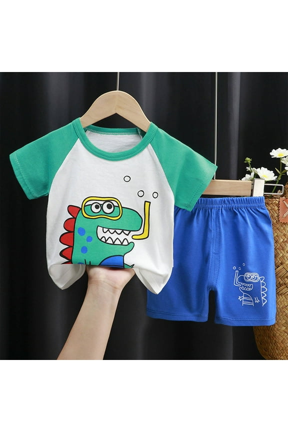 Kids Boys Outfit Sets, Short Sleeve Casual Summer Shirts and Shorts Set Green Size 5-6 T