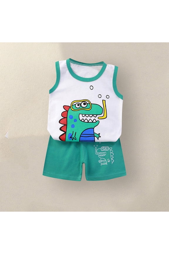 Kids Boys Outfit Sets, Sleeveless Gifts 2-Piece Shirts and Shorts Sets Green Size 3Months-6T