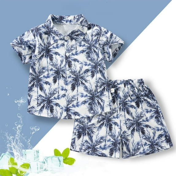 Cethrio Kids Boys Outfit Sets, Summer Cotton Holiday Hawaiian Shirts and Shorts Set Black Size 2-3 T