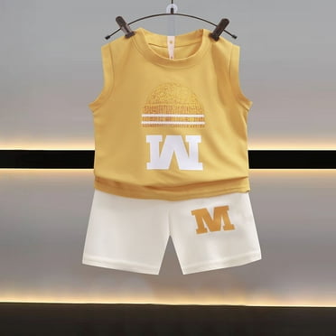 Cethrio Toddler Boys Outfit Sets, Summer Cute Sleeveless Shirts and Shorts Sets Yellow Size 6 Months
