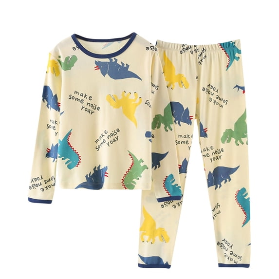 Cethrio Kids Boys Pajama Sets, 2 Piece Cotton Long Sleeve Tops and Pants Set Yellow Size 6-7 T