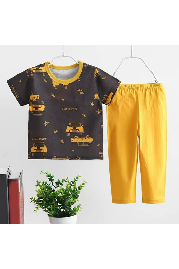 Kids Boys Pajama Sets, 2 Piece Printed Short Sleeve Outfit Sets Brown Size 7-8 T