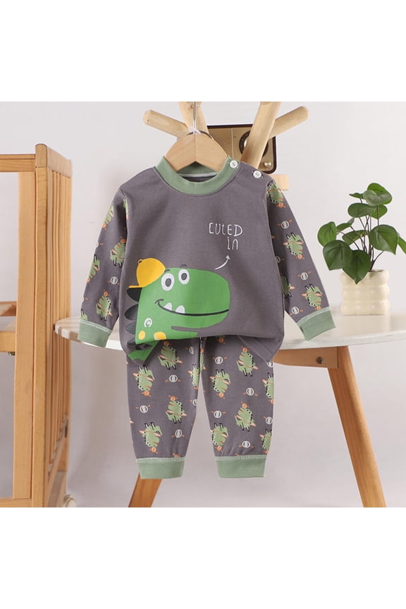 Kids Boys Pajama Sets Long Sleeve, Graphic 2 PC Cotton Comfy Boys' Sleepwear Gold Size 1-2 T