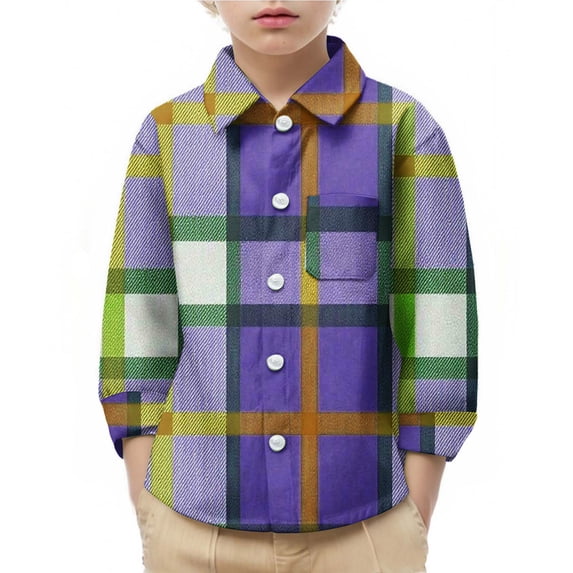Cethrio Kids Boys Plaid Shirts, Long Sleeve Casual 2025 Collared Button Down Shirts Purple Size 3-4 T