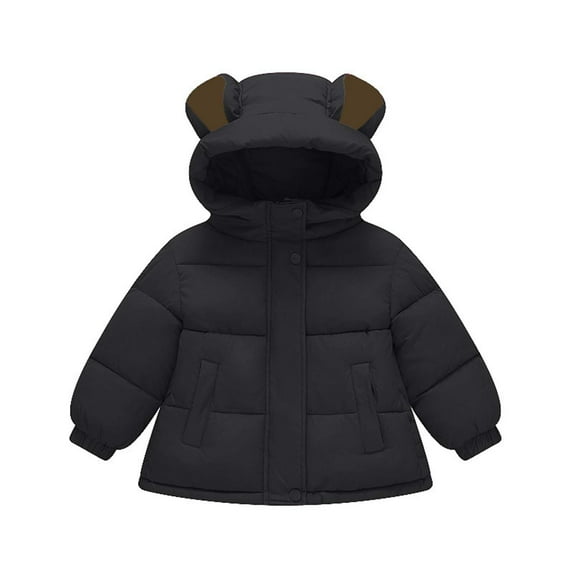Cethrio Kids Boys Puffer Jackets, Full Zip Warm Windproof Hooded Winter Coats Outerwear Black Size 2-3 T