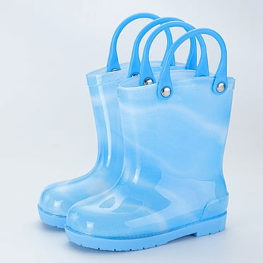 Cethrio Toddler Boys Rain Boots, Non Slip Tie Dye Waterproof Lightweight Rainboots with Handles Light Blue Size 2 T