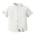 thumbnail image 1 of Cethrio Kids Boys Shirts- Button-up Short Sleeve Stand-up collar Cotton Blouse White Size 5 T, 1 of 2